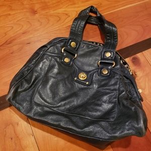 Blue leather handbag